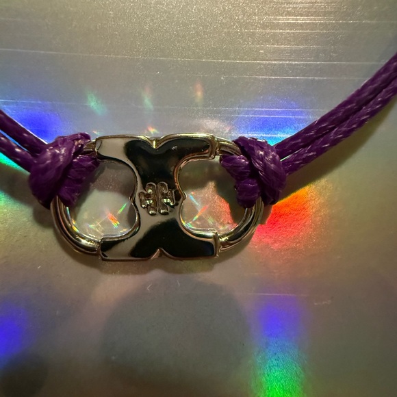 Tory Burch Purple Cord Bracelet with Silver Charm - Embrace Ambition! - Picture 2 of 4